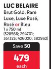 Luc Belaire Brut Gold, Rare Luxe, Luxe Rose, Rose Or Bleu-750ml Each
