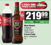Red Heart Original Dark Rum 750ml & Coca Cola 1L-For Both