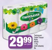 Twinsaver Toilet Tissue Rolls White 1 Ply (500 Sheets)-8s Per Pack