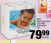 Spar Toilet Tissue Rolls 2 Ply White (350 Sheets)-18s Per Pack