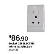 CBI Socket Electric White 1 x 3 Pin 2 x 4