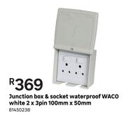 Waco Junction Box & Socket (Waterproof) White 2 x 3 Pin 100 mm x 50 mm