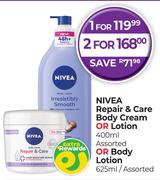 Nivea Repair & Care Body Cream Or Lotion 400ml Or Body Lotion 625ml-For 1