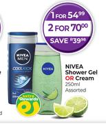 Nivea Shower Gel Or Cream Assorted-For 2 x 250ml