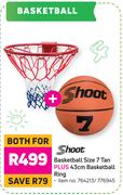 Shoot Basketball Size 7 Tan Plus 43cm Basketball Ring-Both For
