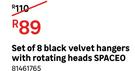 Spaceo Set Of 8 Black Velvet Hangers With Rotating Heads 81461765