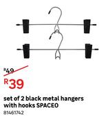 Spaceo Set Of 2 Black Metal Hangers With Hooks 81461742