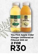 You First Apple Cider Vinegar Unfiltered Or Filtered-For 2 x 500ml