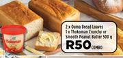 2 x Ouma Bread Loaves, 1 x Thokoman Crunchy Or Smooth Peanut Butter 500g-Combo