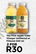 You First Apple Cider Vinegar Unfiltered Or Filtered-For 2 x 500ml