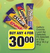 Cadbury Crunchie, Lunch Bar, P.S (Selected) Or 5 Star-4x48g/48.5g/49g