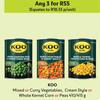 Koo Mixed Or Curry Vegetables, Cream Style Or Whole Kernel Corn Or Peas-For Any 3 x 410/415g