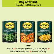 Koo Mixed Or Curry Vegetables, Cream Style Or Whole Kernel Corn Or Peas-For Any 3 x 410/415g