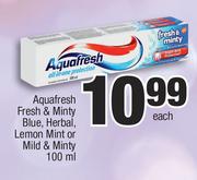 Aquafresh Fresh & Minty Blue, Herbal Lemon Mint Or Mild & Minty 100ml-Each