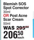 Acne Solutions Dermaceutics Blemish SOS Spot Corrector 30ml Or Post Acne Scar Cream 50ml-Each