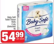 Baby Soft Toilet Tissue Rolls 2Ply (Selected)-9 Per Pack