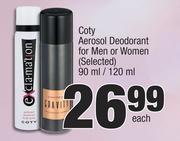 Coty Aerosol Deodorant For Men Or Women (Selected)-90ml/120ml Each