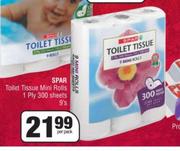 Spar Toilet Tissue Mini Rolls 1 Ply 300 Sheets-9's Per Pack