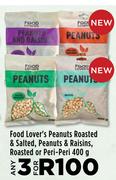 Food Lover's Peanuts Roasted & Salted, Peanuts & Raisins, Roasted Or Peri Peri-For 3 x 400g