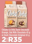 Cheaky Co Orbs Dark Chocolate Orange,Oat Milk Chocolate 45g Or Dark Chocolate Original 65g-For 2