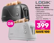 Logik 4 Slice Toaster Black Or White-Each