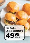 Mini Beef Or Chicken Burgers-6's Each