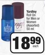 Yardley Roll On For Men Or Women Assorted-50ml Each