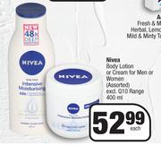 Nivea Body Lotion Or Cream For Men Or Women Assorted Excl. Q10 Range-400ml Each