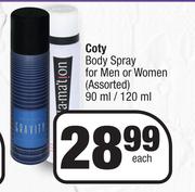 Coty Body Spray For Men Or Women Assorted-90ml/ 120ml Each