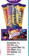 Crunchie 40g, P.S. 48g, Lunch Bar 48g, 5 Star 48.5g, Astros 40g Assorted-For 2