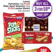 Lorenz Pomsticks 100g + Ritter Sport Selection 100g + Loacker Wafers 45g Assorted-For All