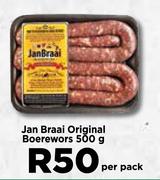 Jan Braai Original Boerewors-500g Per Pack