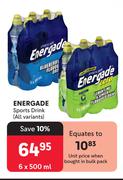 Energade Sports Drink (All Variants)-6 x 500ml