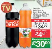 Coca Cola,Sprite,Fanta Or Stoney Ginger Beer-For Any 2 x 2.25Ltr