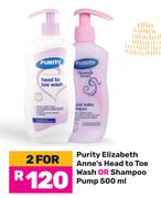Purity Elizabeth Anne's Head To Toe Wash Or Shampoo Pump-For 2 x 500ml