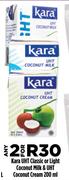 Kara UHT Classic Or Light Coconut Milk & UHT Coconut Cream-2 x 200ml