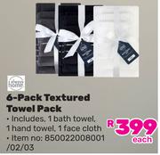 Always Home 6 Pack Tectured Towel Pack-Each