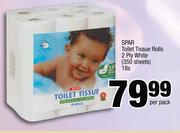 Spar Toilet Tissue Rolls 2 Ply White (350 Sheets)-18s Per Pack