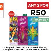 2 x Rugani 100% Juice Assorted 750ml, 1 x Rugani 100% ABC Juice 750ml Free-For Any 2