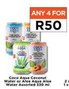 Coco Aqua Coconut Water Or Aloe Aqua Aloe Water Assorted-For Any 4 x 330ml