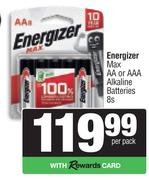 Energizer Max AA Or AAA Alkaline Batteries-8s Per Pack