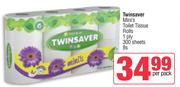 Twinsaver Mini's Toilet Tissue Rolls 1 Ply 300 Sheets-8s Per Pack