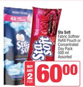 Sta-Soft Fabric Softner Refill Pouch Or Concentrated Doy Pack Assorted-For Any 2 x 500ml