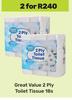 Great Value 2Ply Toilet Tissue-For 2 x 18s
