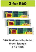 GR8 Save Anti-Bacterial Green Sponge 3+2 Pack-For 3