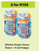 Gillete Simply Venus Razor + 4 Cartridges-For 2