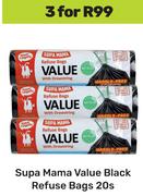 Supa Mama Value Black Refuse Bags-For 3 x 20s