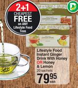 Lifestyle Food Instant Ginger Drink With Honey Or Honey & Lemon-20 Sachets Each