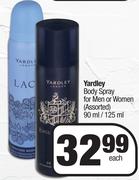 Yardley Body Spray For Men Or Women (Assorted) 90ml/125ml- Each