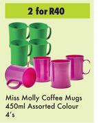 Miss Molly Coffee Mugs 450ml Assorted Colour-For 2 x 4's